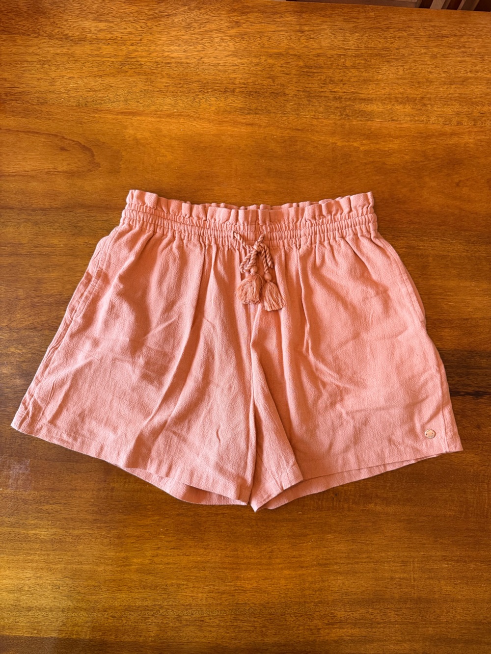 NWT ROXY Coral Pink/Peach Elastic-Waist Tassel Shorts